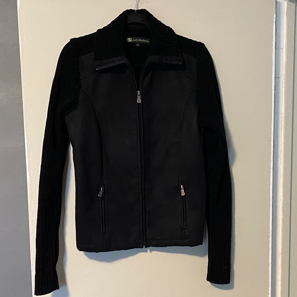 Black Sweater with Fitted Design and Full-Length Zipper - Picture 1 of 5
